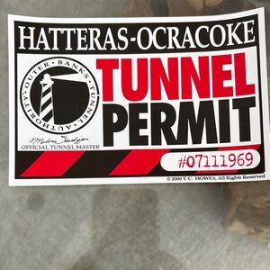 Hatteras-Ocracoke Tunnel Permit Sticker - Red and Black 4x6